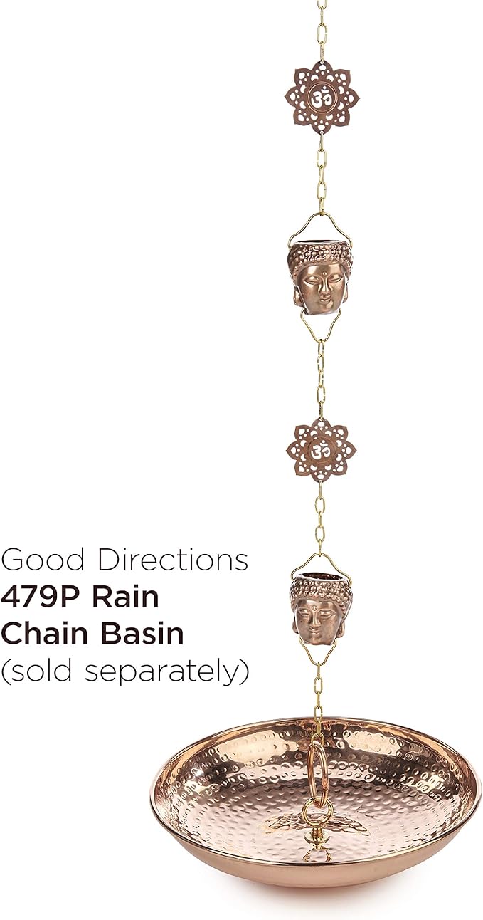 Good Directions 474P-8 Buddha Head Rain Chain 8-1/2 Feet Long, 12 Large Figures,100% Pure Copper