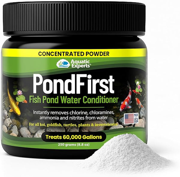 PondFirst Pond Water Conditioner - Concentrated Instant Dechlorinator for Fish Ponds, Makes Water Safe for Koi and Goldfish, Made in The USA, Aquatic Experts (Powder - 250 Grams)