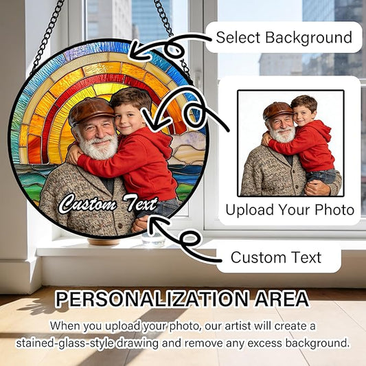 Personalized Custom Photo Mother Gifts Stained Glass Window Hanging - Customized Memorial Ornaments Suncatchers Christmas Birthday Mother's Day for Lovers Women Men Dad Mom Grandma