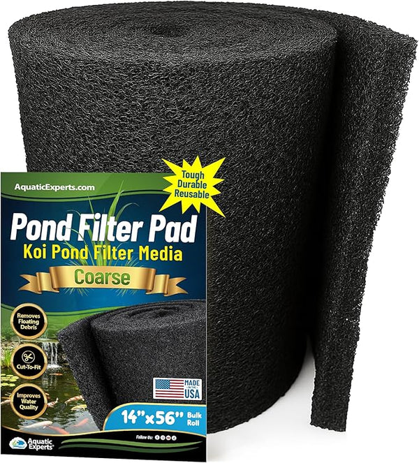 Aquatic Experts Classic Koi Pond Filter Pad COARSE – Bulk Roll Pond Filter Media, Rigid Ultra-Durable Latex Coated Fish Pond Filter Material US (14" x 56", Coarse (Black))