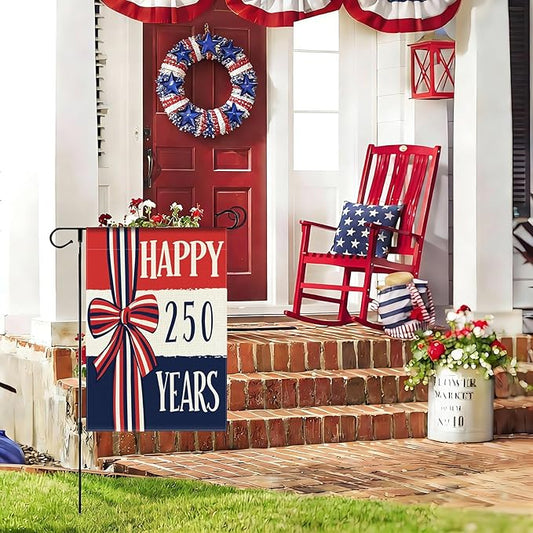 250 Years America Anniversary Garden Flag, Double-sided HAPPY 250 YEARS Patriotic 4th of July Yard Sign for Outdoor Independence Day Decoration