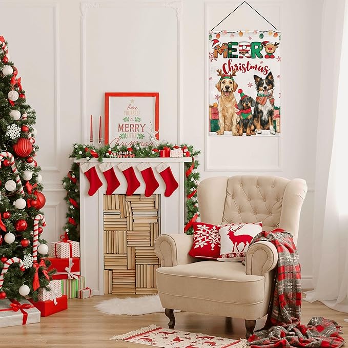 Chrismtas Dog Garden Flag Seasonal Double Sided 12 x 18 Inch Small Yard Flag for Indoor Outdoor Decor Holiday All Seasons