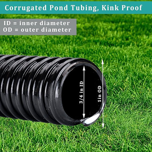 Pond Hose ID 3/4” × 50ft Black Corrugated Flexible Reinforced PVC Hose Vinyl Tubing for Pond Pump Fountain Garden Waterfall, Non-toxic & Kinkproof, with 2 clamps