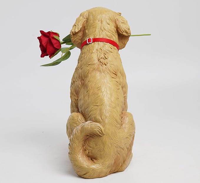 Dog Valentine Day Decorations Outside - Puppy Rose Statues for Garden Decor, Valentine's Day Gifts Garden Statues for Outdoor Patio Balcony Yard, Unique Golden Retriever Gifts for Women 11x5.5x13IN
