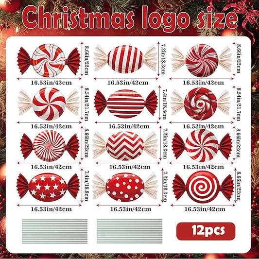 BoGlowHaven 12ct Candy Christmas outdoor Decorations Birthday Decorations Waterproof Corrugated Cardboard Yard Signs with 24 Plastic Stakes 17 inch Holiday Pathway Decor for Garden Walkway and Party