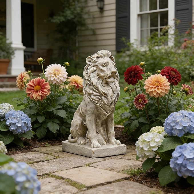15in Huge Lion Statue, Stone Lion Sculpture Ornament, Beautiful Decorative Piece for Villa Garden Entrance, Housewarming, Birthday Gifts, Garden, Yard Decor