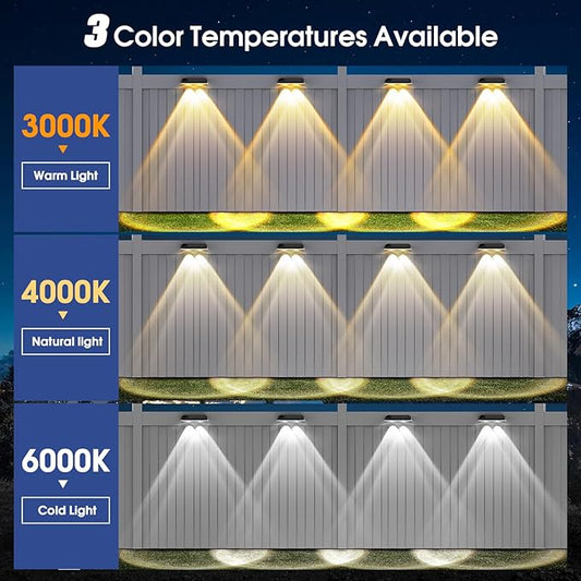 AUDLES Solar Fence Lights Outdoor, 3 Modes Warm/Neutral/Cool White Fence Lights Solar Powered for Outside, IP65 Waterproof, 60 Lumens Solar Light for Step, Pathway, Garden, Deck, Stairs - 8 Pack
