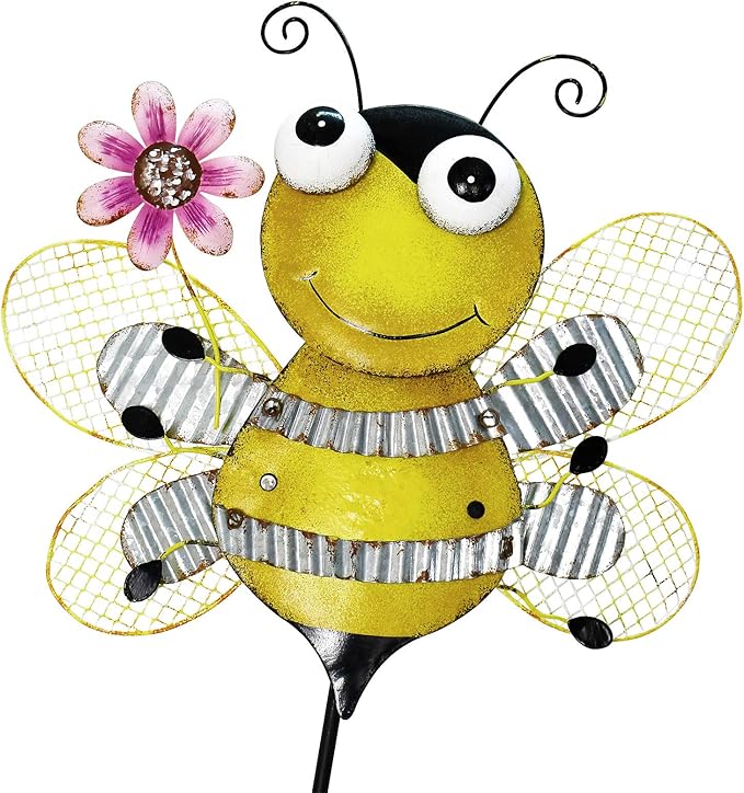 Metal Garden Stakes Spring Yard Sign Decorative Plant Stake Lawn Art Patio Decor Pathway Ornaments Indoor Outdoor Decoration (Bee)