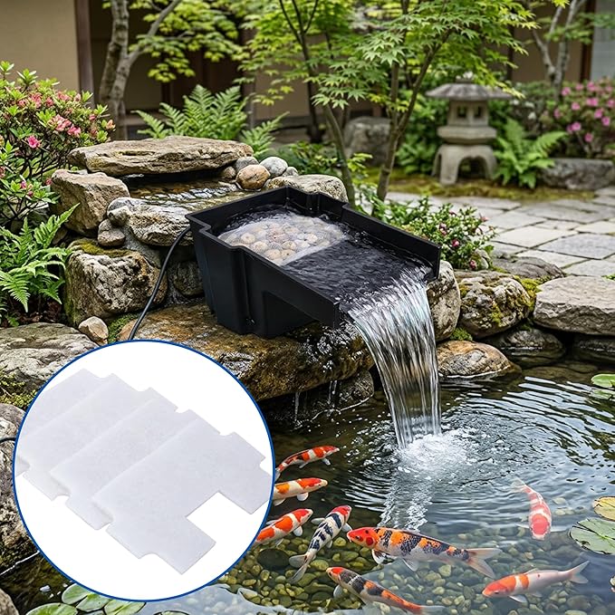 Adnee 4 Pcs Pond Waterfall Spillway Filter Pad, 8 Inch Pre-Cut Waterfall Box Filter Pad, Reusable Pond Filter Replacement Mat to Maintain Water Quality,Only Filter Pads