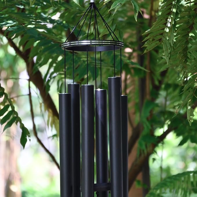 Vanquer Wind Chimes for Outside Deep Tone - 48'' Wind Chimes Outdoor Clearance, Deep Tone, Memorial WindChimes, Outdoor Décor, Wind Spinner, Sympathy Gift, Patio, Home Décor (Black)