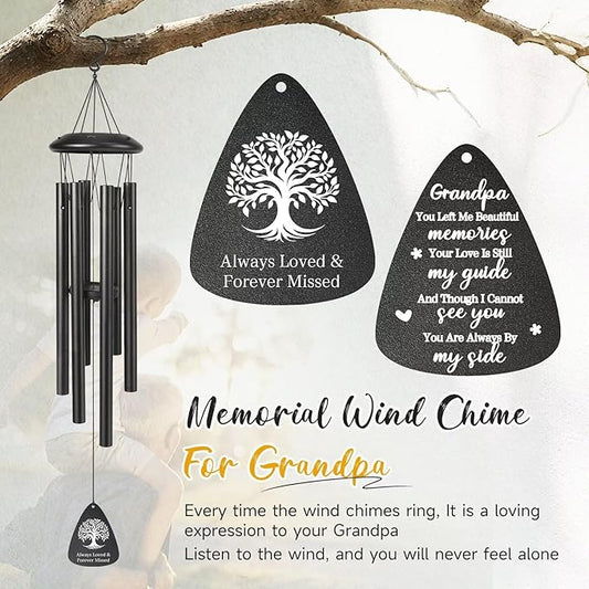 Memorial Gifts for Loss of Grandpa, 25''Memorial Wind Chimes of Sympathy Gifts for Loss of Grandpa,Condolence/Bereavement/Remembrance Gift,Windchimes in Memory,Funeral Decor for Garden Outside,Black