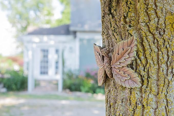 NAT & Jules Pinecone Butterfly Brown 3 inch Resin Stone Outdoor Tree Face Statue