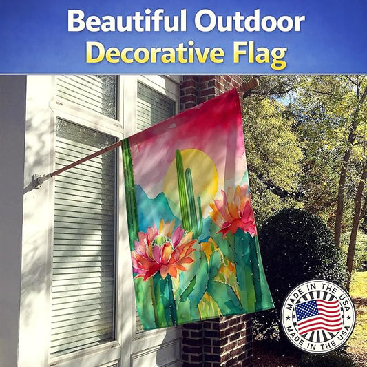 Caroline's Treasures Arizona Saguaro Cactus Blossom in Watercolor House Flag Large Porch Sleeve Pole Decorative Outside Yard Banner Artwork Wall Hanging, Polyester, House Size, Multicolor