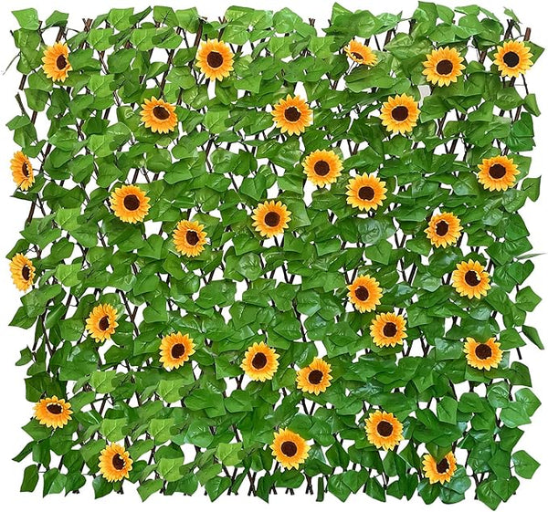 GLANT Expandable Fence Privacy Screen for Balcony Patio Outdoor,Decorative Faux Ivy Fencing Panel,Artificial Hedges (Single Sided Leaves) (1, Sunflowers)