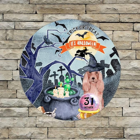 Retro Metal Sign 12"x12",Happy Halloween Scary Night Grave Witch Bats Trick Or Treat Dog Aluminum Tin Metal Sign for Home Living Room Bedroom Garden Farm Patio Decor Wall Art Poster