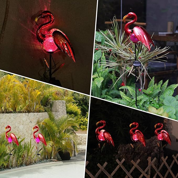 Starryfill Flamingo Solar Stake, 42inches Height Metal Flamingo Garden Decoration with LED Warm White Light for Gift Yard Pathway Patio Outdoor Lover