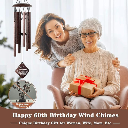 60th Birthday Gifts for Women, 32” Wind Chimes Happy 60 Year Old Birthday Gifts for Her Mom Sister Wife Grandma