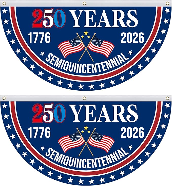 4th of July Patriotic Bunting - American Flag Bunting 1.5 X 3 Ft, 250 Years American Flag, 4th of July Party Decorations, 1776-2026 250 Year American Anniversary Flag Indoor Outdoor Hanging Decor-2PCS