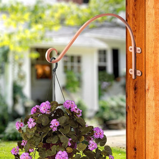 Monarch Abode Plant Hangers – Wall Mount Plant Hooks for Hanging Baskets, 14 Inch Metal Brushed Copper Fence Wall Plants Hanger for Outdoor Indoor, Flower Pot, Bird Feeder, Wind Chime Bracket, 2 Pack