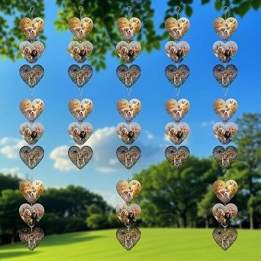 Wind Spinners Outdoor, Bird Repellent,3D Hearts Dog Pattern Hanging, 15 inches, Kinetic, Stainless-Steel Metal, Indoor and Outdoor Decoration for Garden, Patio, Yard, Gift for Women Mom Wife.