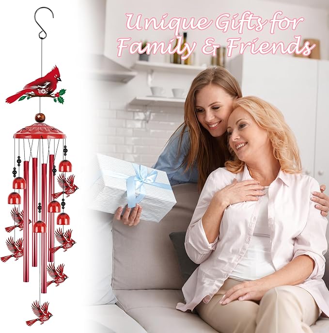 Romart Cardinal Wind Chimes for Outside, 35'' Metal Memorial Windchimes in Memory of a Loved One, Sympathy Gifts for Loss of Loved One, Red Cardinal Gifts for Women Mother Mom Grandma