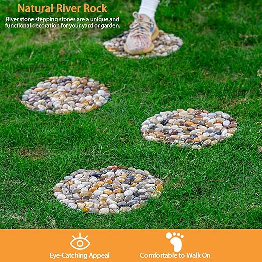 River Rocks Stepping Stones Outdoor for Garden Walkway, Pebbles Polished Gravel Pavers for Yard Lawn Patio Pathway Landscaping, 6PACK (Roundness)