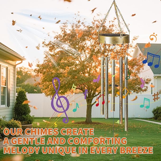 Moon Sun Wind Chimes for Outside Lights Gifts for Mom Wife Unique Crackle Glass LED Warm Light Outdoor Hanging Decor Windchimes for Garden Yard Patio Christmas Birthday Mothers Day