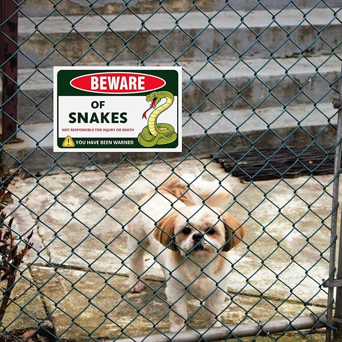 Funny Beware of Dog Sign Private Property No Trespassing Warning Signs, Beware of Snakes, Yard Sign Garage Farm Garden Wall Decor Sign Plaque Outdoor for Home Fence 8 X 12 Inches