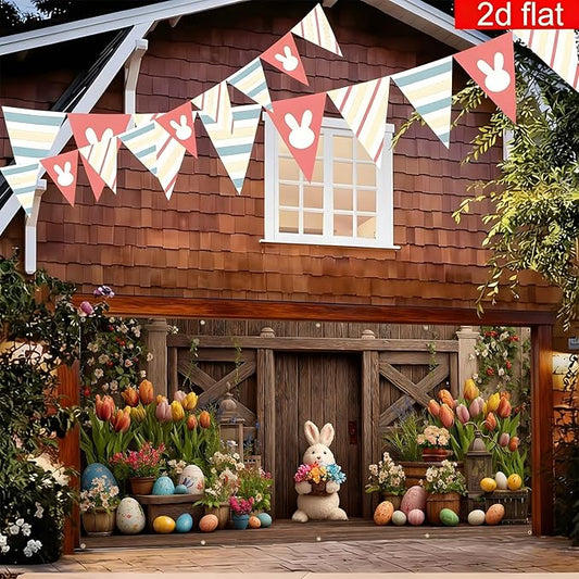 Easter Garage Door Banner Cover, Easter Bunny Flower Eggs Spring Party Backdrop Decor, Garage Door Cover For Outdoor Yard Holiday Decoration