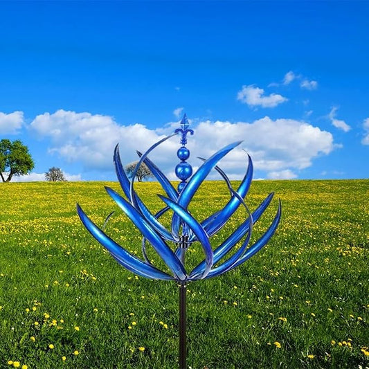 Large Outdoor Metal Wind Spinners,Garden Metal Wind Sculpture,Wind Spinners for Yard Garden,Unique and Magical Metals Windmill Outdoor Wind Spinner,360° Swivel Wind Sculpture Yard Art,Durable (Blue)