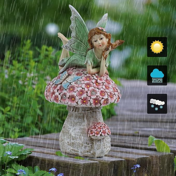 Suyorpe Fairies for Fairy Garden - Fairy Outdoor Statue Solar Powered Resin Ornaments,Patio Lawn Yard Porch,Fairy Figurines for Home Garden Gifts,8.66 inches Tall