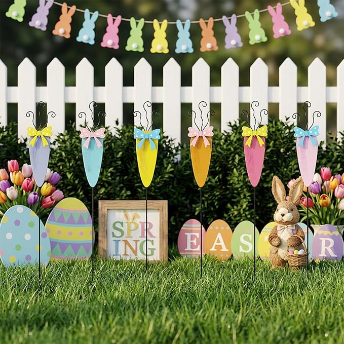 6 Packs Carrot Decorative Garden Stakes Easter Decorations,Cute Carrot Metal Yard Signs,Happy Easter Decorations Outdoor Yard for Spring Home Outside Lawn Front Porch Lawn Backyard Decor