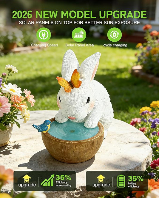 Solar Bunny Garden Outdoor Statues Decor, Rabbit with Butterfly and LED Lights Garden Decor for Home House, Yard Art Lawn, Ornaments, Porch Patio, Balcony - Birthday Gifts for Grandma Mom Women