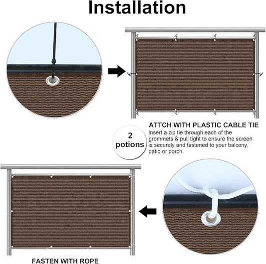 Eden's Decor Balcony Privacy Screen Brown 4'x 28' Cover Mesh Windscreen Weather-Resistant UV Protection for Backyard Deck, Patio, Balcony, Pool, Porch, Fence, Railing, Gardening