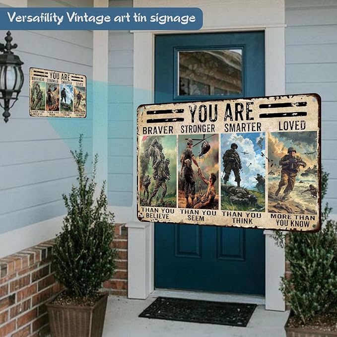 Memorial Day Veteran Metal Tin Sign Veteran You Are Braver Stronger Sign Veteran Horizontal Retro Tin Sign For Army Soldier Poster Gift Man Cave Office Home Coffee Bar Wall Decor 8x12 inch