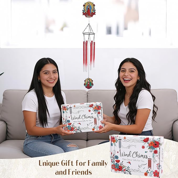 Wind Chimes for Outside - Metal Our Lady of Guadalupe Windchimes with Greeting Card Indoor Outdoor Patio Garden Yard Backyard Balcony Porch Hanging Decor Birthday Gift for Women Mom Grandma