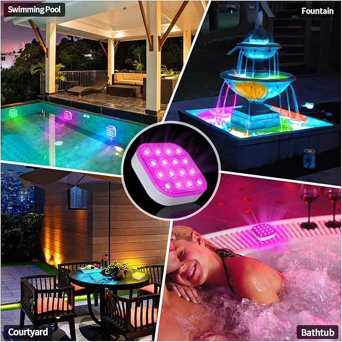 VIDOME Christmas Atmosphere Light, Floating Pool Light Waterproof LED Light Rechargeable Bettery 16 Color Changing Lamp Magnetic Floating Pond Lights Party Decor
