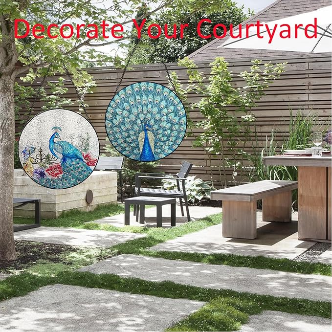 Peacock Hanging Stained Glass for Windows,20cm/7.87inch Stained Glass Suncatcher Garden Hangings Christmas Mother's Day, Valentine's Day Ornaments Festival Gift (Style B)
