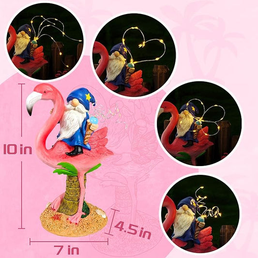 Funny Flamingo Gnome Solar Garden Statue with LED Light - Outdoor Yard Lawn Patio Decor - Great Birthday Housewarming Gift for Women, Mom, Grandma