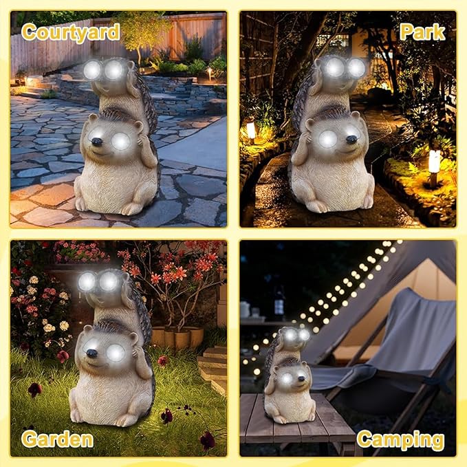 Banax Hedgehog Solar Garden Ornaments, Waterproof LED Garden, Resin Fairytale Art Ornament Outdoor Solar Statues, Hedgehog Statue Gift for Family, Friends & Colleagues Yard Lawn