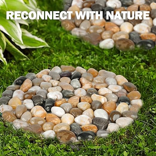 River Rock Stepping Stones Outdoor for Garden Walkway, 12 inch Diameter 4 Pcs Round Shape Paver Step Stones Polished Pebble River Stone Mat for Yard Lawn Patio Pathway Walk Way - Multi-color