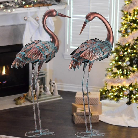 chisheen Crane Garden Statues Outdoor Metal Heron Yard Art Bird Sculpture for Lawn Patio Large Size