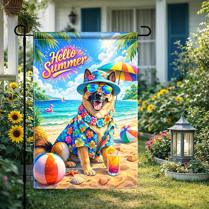 BlissYard Hello Summer Golden Retriever Garden Flag 12x18 Double Sided Vertical Outdoor Decor Beach Dog Tropical Yard Garden Lawn Banner Colorful Seasonal Display
