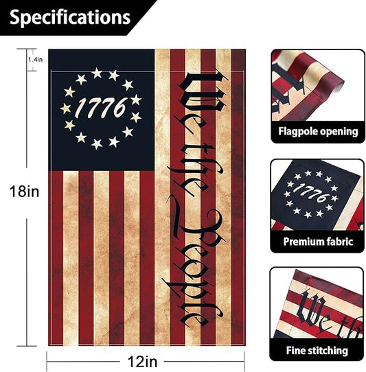 We The People 1776 Flag Double Sided 12x18in Outdoor Vintage American Betsy Ross 13 Star Flags for Yard Lawn Home Garden Decor USA Flag