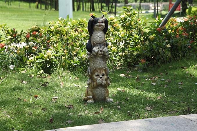 HI-LINE Stacked Cats Outdoor Garden Statue - 22.25"