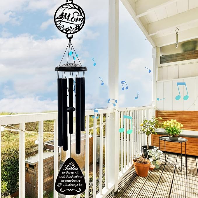 37'' Sympathy Gifts for Loss of Mom,Memorial Wind Chimes for Loss of Mother,Condolence Bereavement Gifts in Memory of Mom,Black