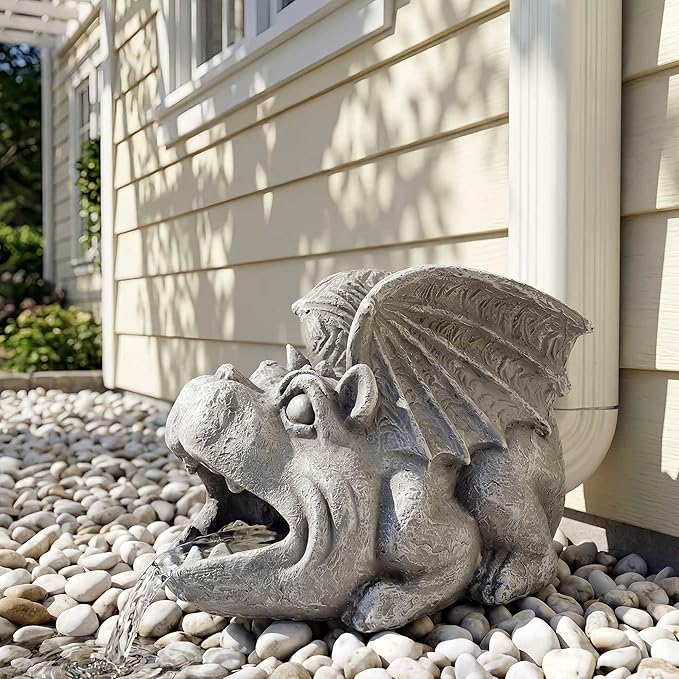 Gothic Gargoyle Gutter Guardian Rain Downspout Extension Outdoor Statue, 12 Inch High, Cast Stone Resin, Grey Stone Finish for 3"x4" Decorative Gutter Extension