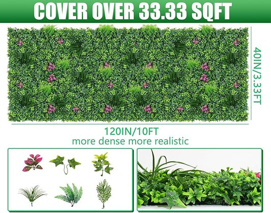 Grooy Boxwood Roll Panels, Grass Wall 40"x120"(33.33 SQFT), Grass Backdrop, Privacy Screen, Sun Protected Green Wall Decor for Outdoor, Indoor, Garden, Backyard and Décor