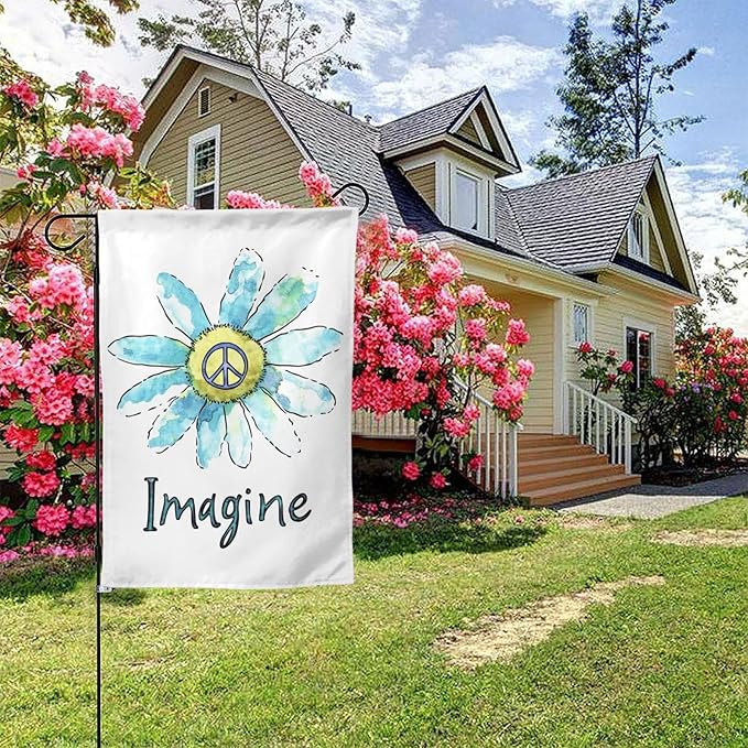 Imagine Flowers Hippie Peace Garden Flags 12×18 Inch Double Sided Decorative Yard Banner Seasonal Flag for Outdoor Outside Decor