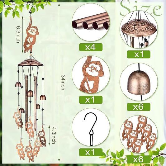 VioraWhite Monkey Wind Chimes Decoration for Outside Metal Windchimes Monkey Gifts for Women Men Wind Chime Garden Decor Outdoor, Memorial Housewarming Festival Birthday Gifts Front Yard Decor